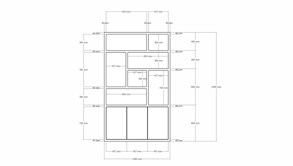 Kleiderschrank Saint Malo - 145x35x240H cm - 4cm Fachbodenstärke - Türen mit Druck zu öffnen