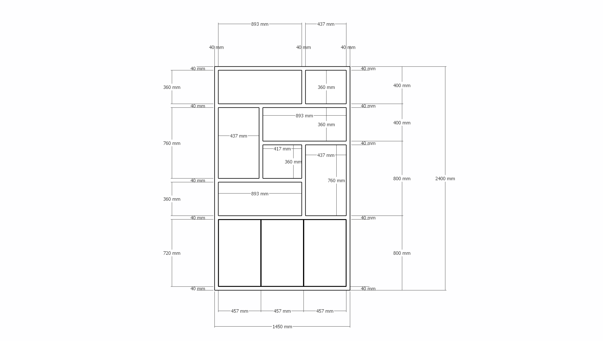 Kleiderschrank Saint Malo - 145x35x240H cm - 4cm Fachbodenstärke - Türen mit Druck zu öffnen