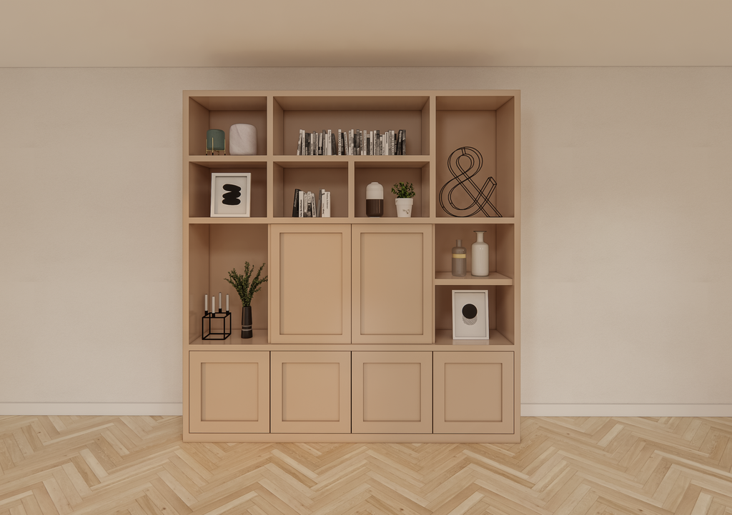 Lagerschrank Salvador - 220x40x230H cm - offene Fachböden - 6 aufschiebbare Türen - Fachböden hinter den Türen