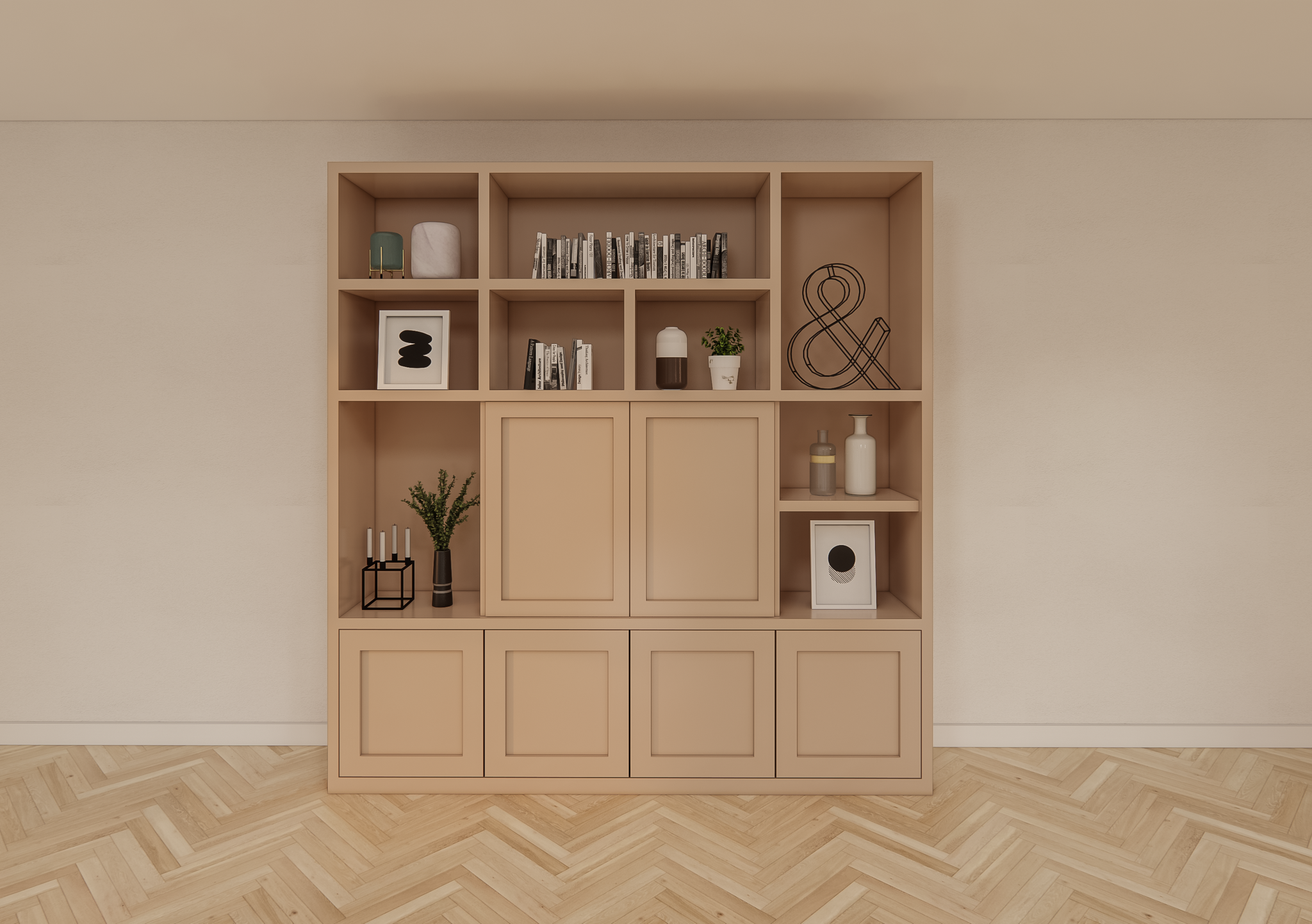 Lagerschrank Salvador - 220x40x230H cm - offene Fachböden - 6 aufschiebbare Türen - Fachböden hinter den Türen