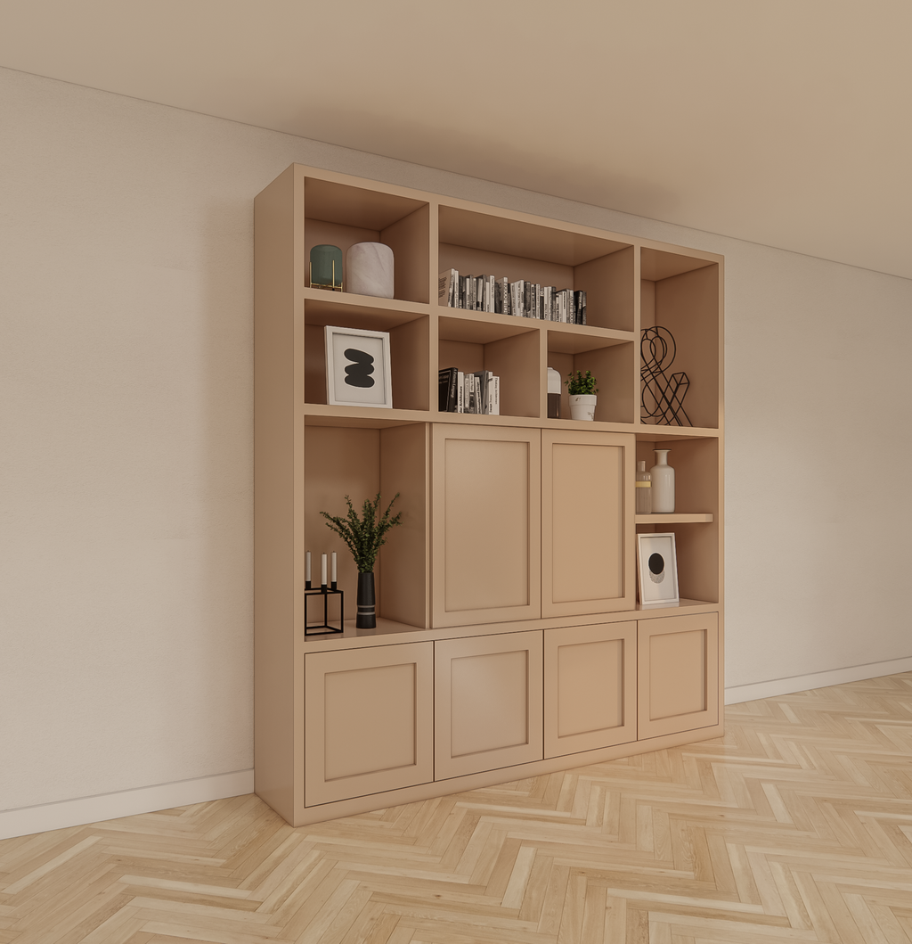 Lagerschrank Salvador - 220x40x230H cm - offene Fachböden - 6 aufschiebbare Türen - Fachböden hinter den Türen