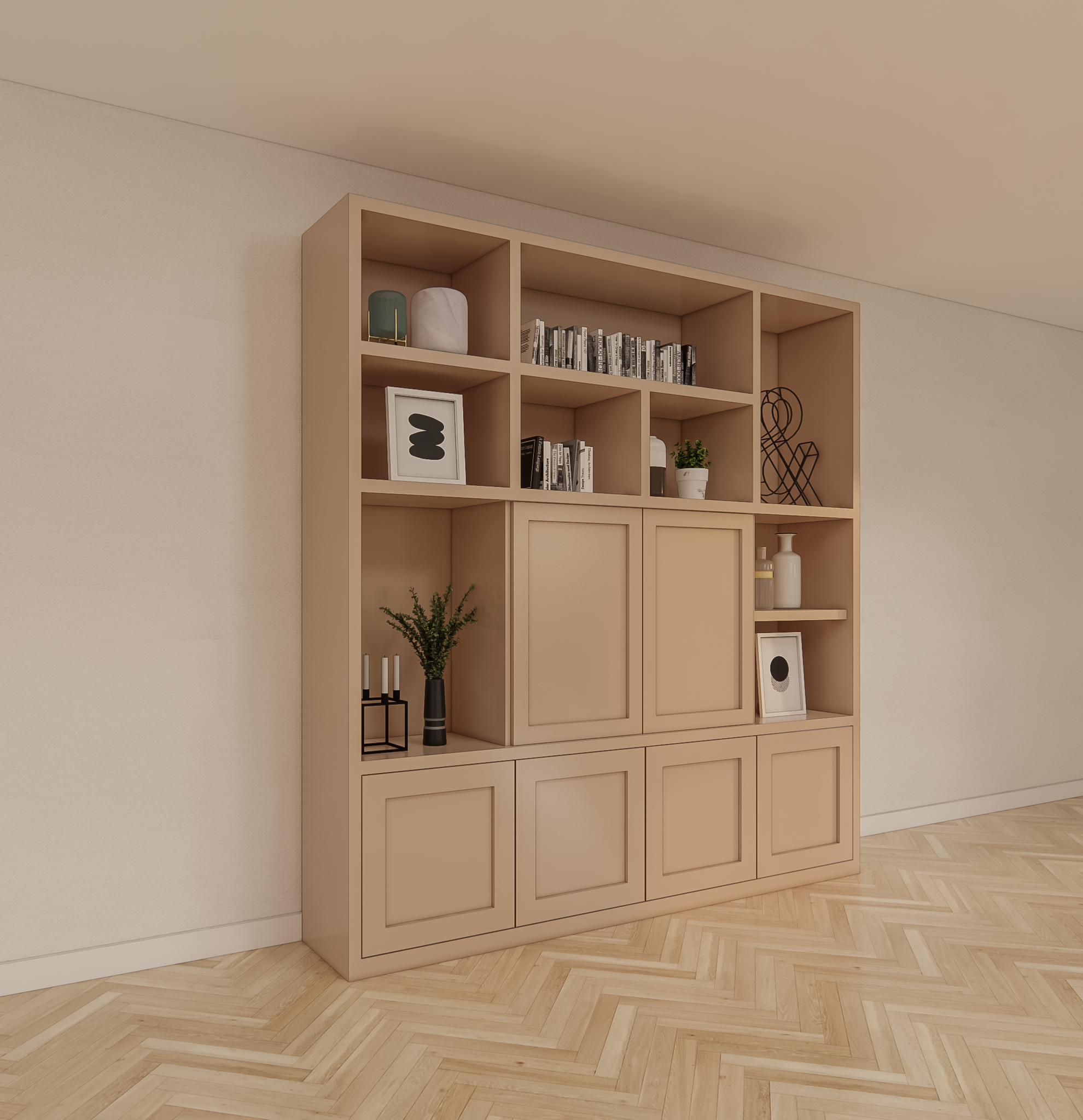 Lagerschrank Salvador - 220x40x230H cm - offene Fachböden - 6 aufschiebbare Türen - Fachböden hinter den Türen