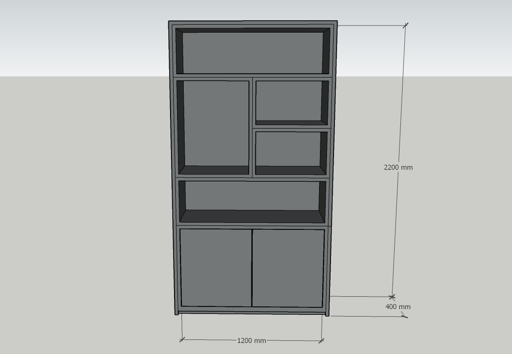 Sideboard San Diego - 120x40x220H cm - 2 push-to-open Türen - offene Fächer - grifflose Türen - 5cm Bodenstärke