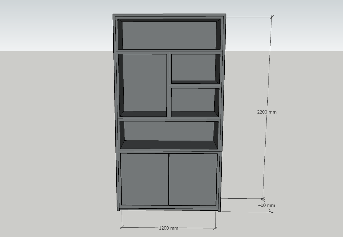 Sideboard San Diego - 120x40x220H cm - 2 push-to-open Türen - offene Fächer - grifflose Türen - 5cm Bodenstärke