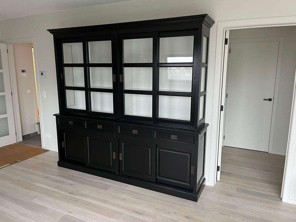 Buffetschrank San Marco - 240x50x220H cm - 4 Schiebetüren aus Glas - Seiten aus Glas - 4 Schubladen mit Soft Close - 4 geschlossene Schiebetüren