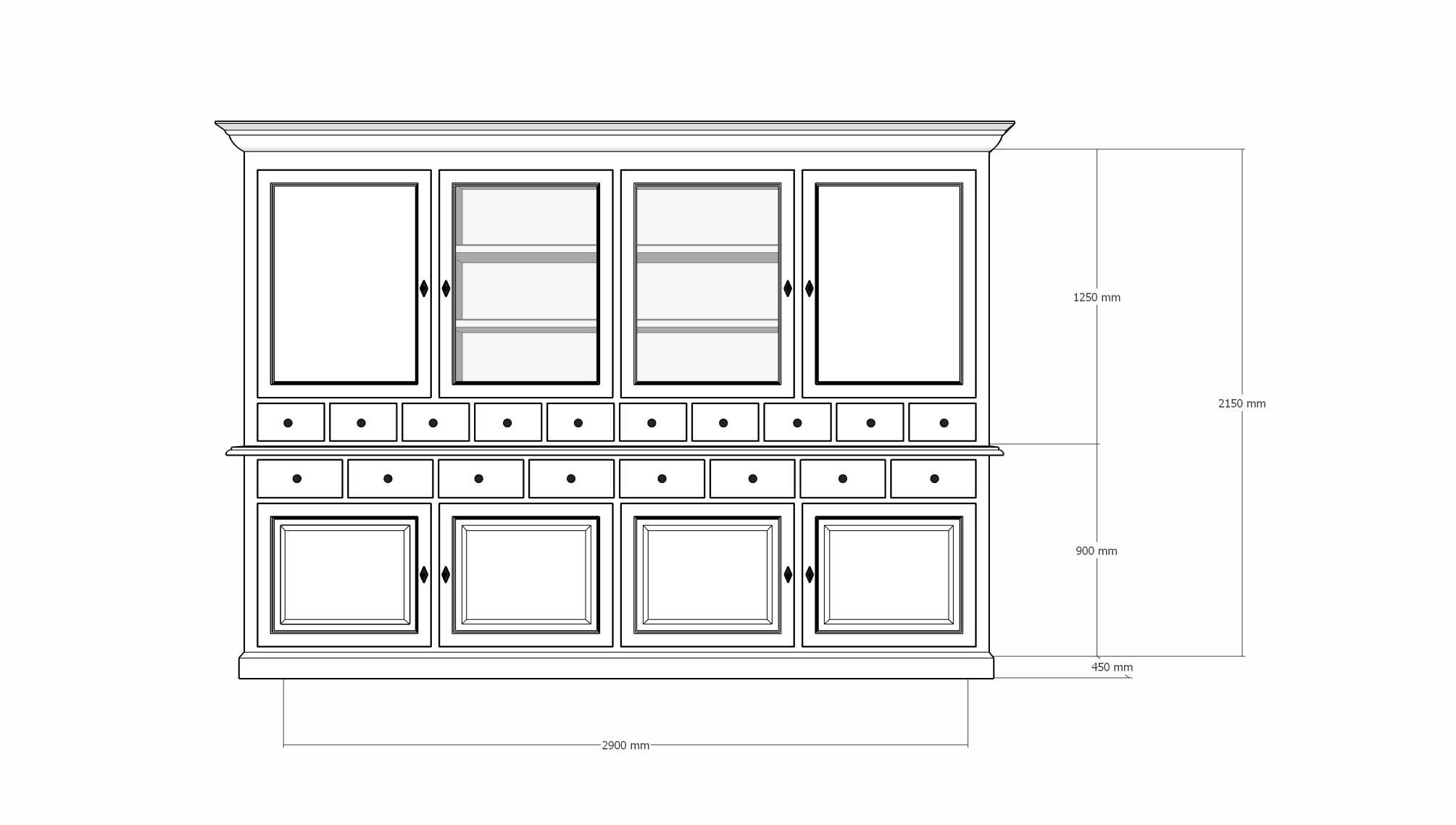 Buffetschrank Santa Monica - 290x45x215H cm - Flügeltüren - Soft-Close-Schubladen