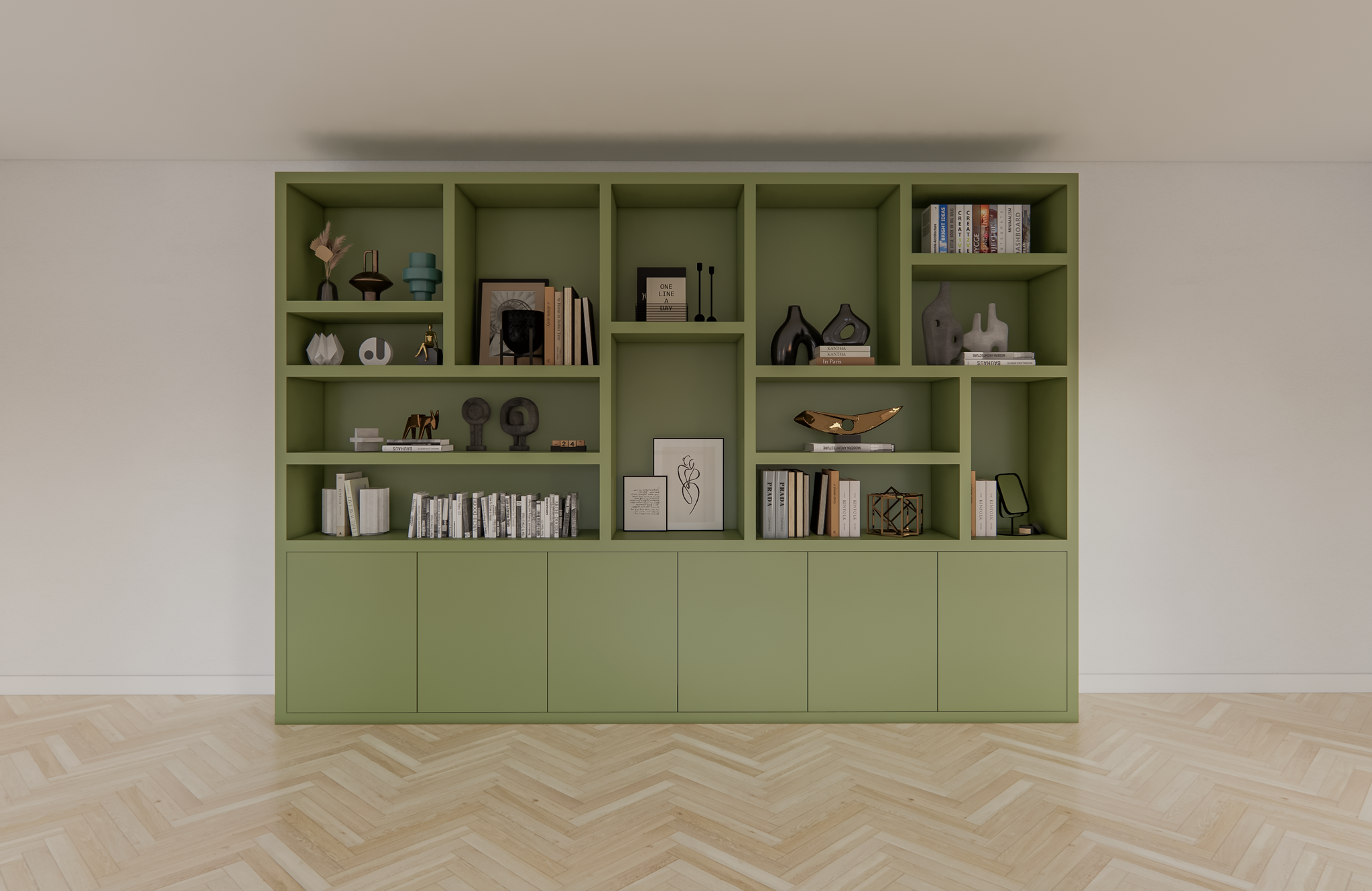 Sapporro Fächerschrank - 350x40x240H cm - 5cm Fachbodenstärke - 6 push-to-open Türen