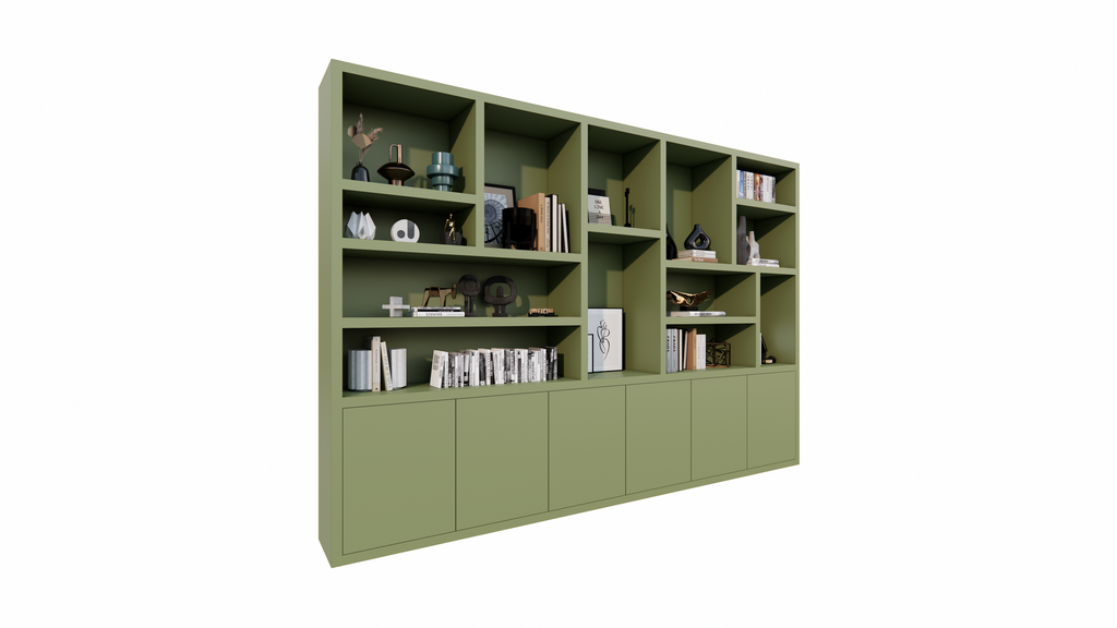 Sapporro Fächerschrank - 350x40x240H cm - 5cm Fachbodenstärke - 6 push-to-open Türen