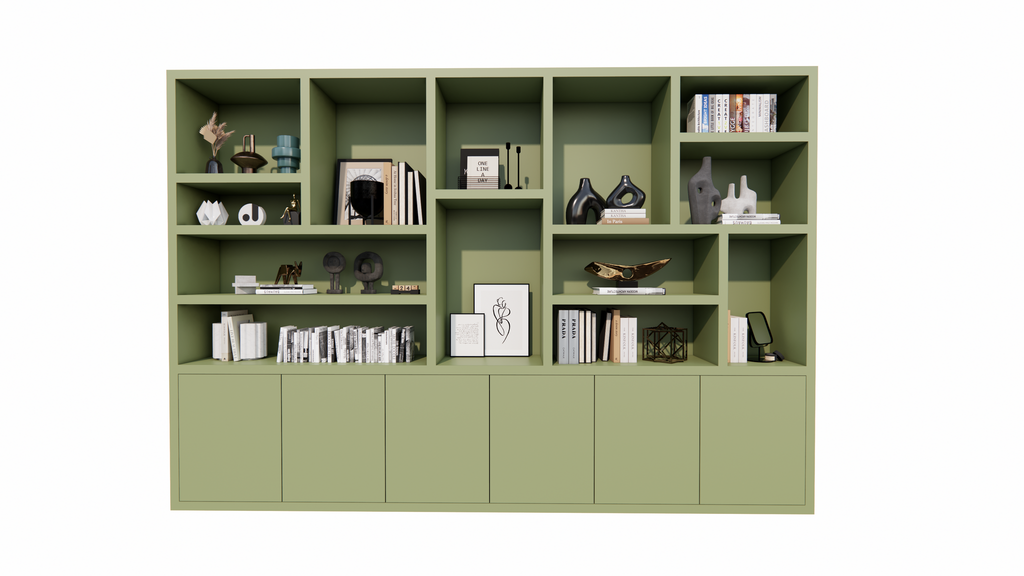 Sapporro Fächerschrank - 350x40x240H cm - 5cm Fachbodenstärke - 6 push-to-open Türen