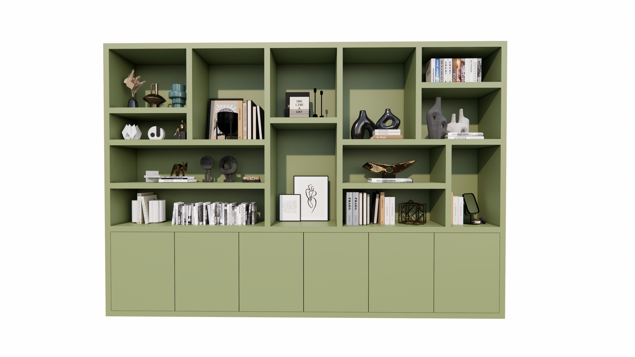 Sapporro Fächerschrank - 350x40x240H cm - 5cm Fachbodenstärke - 6 push-to-open Türen