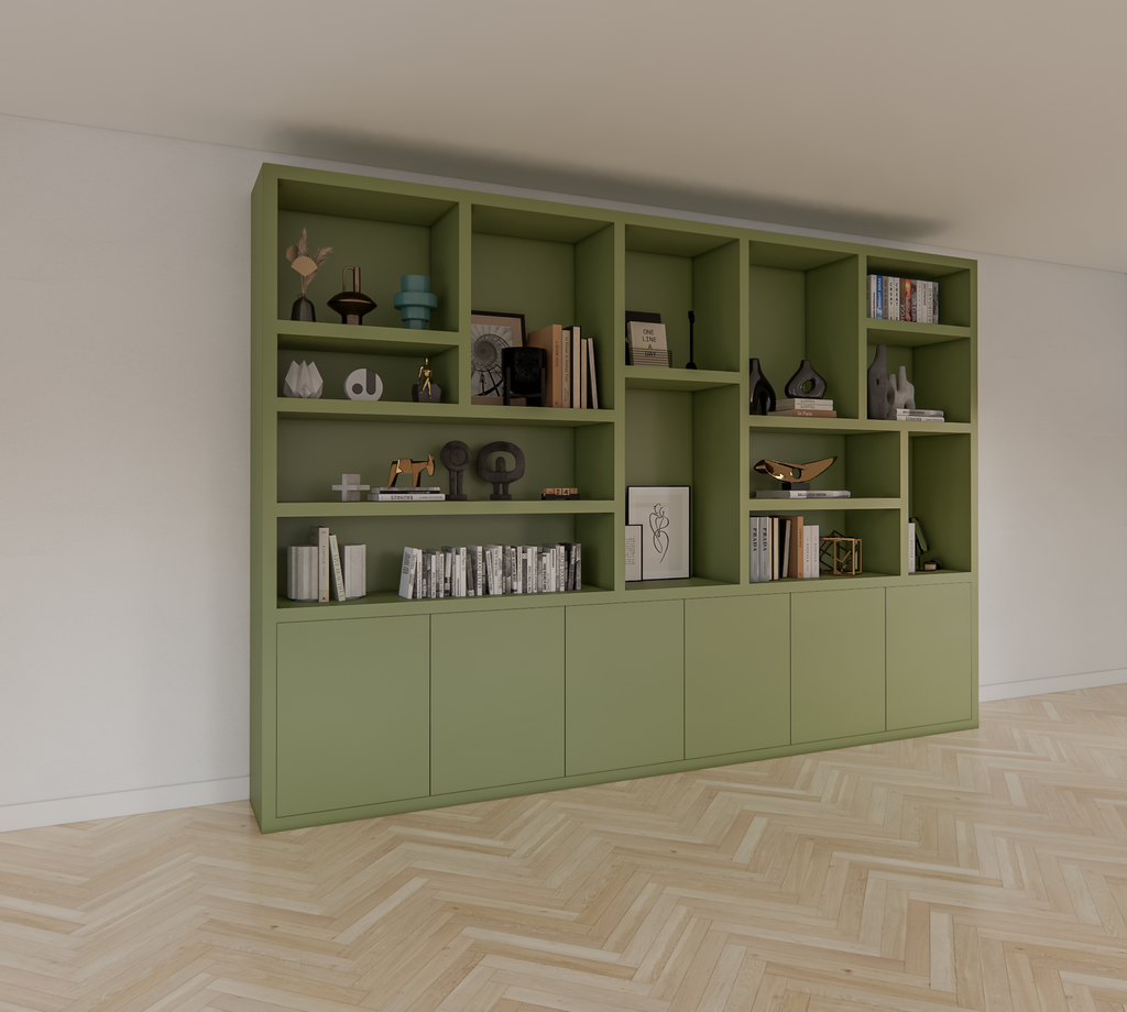 Sapporro Fächerschrank - 350x40x240H cm - 5cm Fachbodenstärke - 6 push-to-open Türen