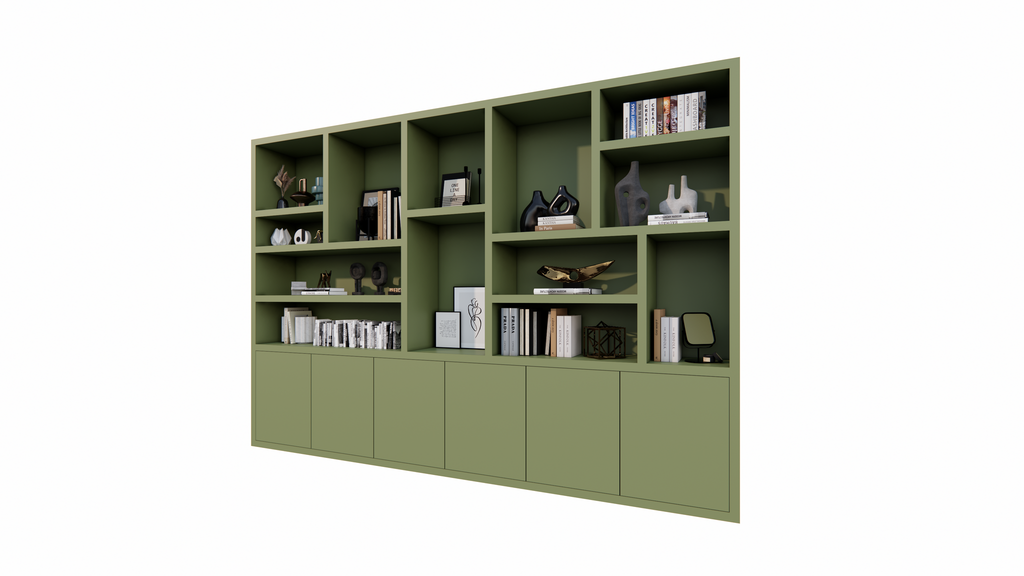 Sapporro Fächerschrank - 350x40x240H cm - 5cm Fachbodenstärke - 6 push-to-open Türen