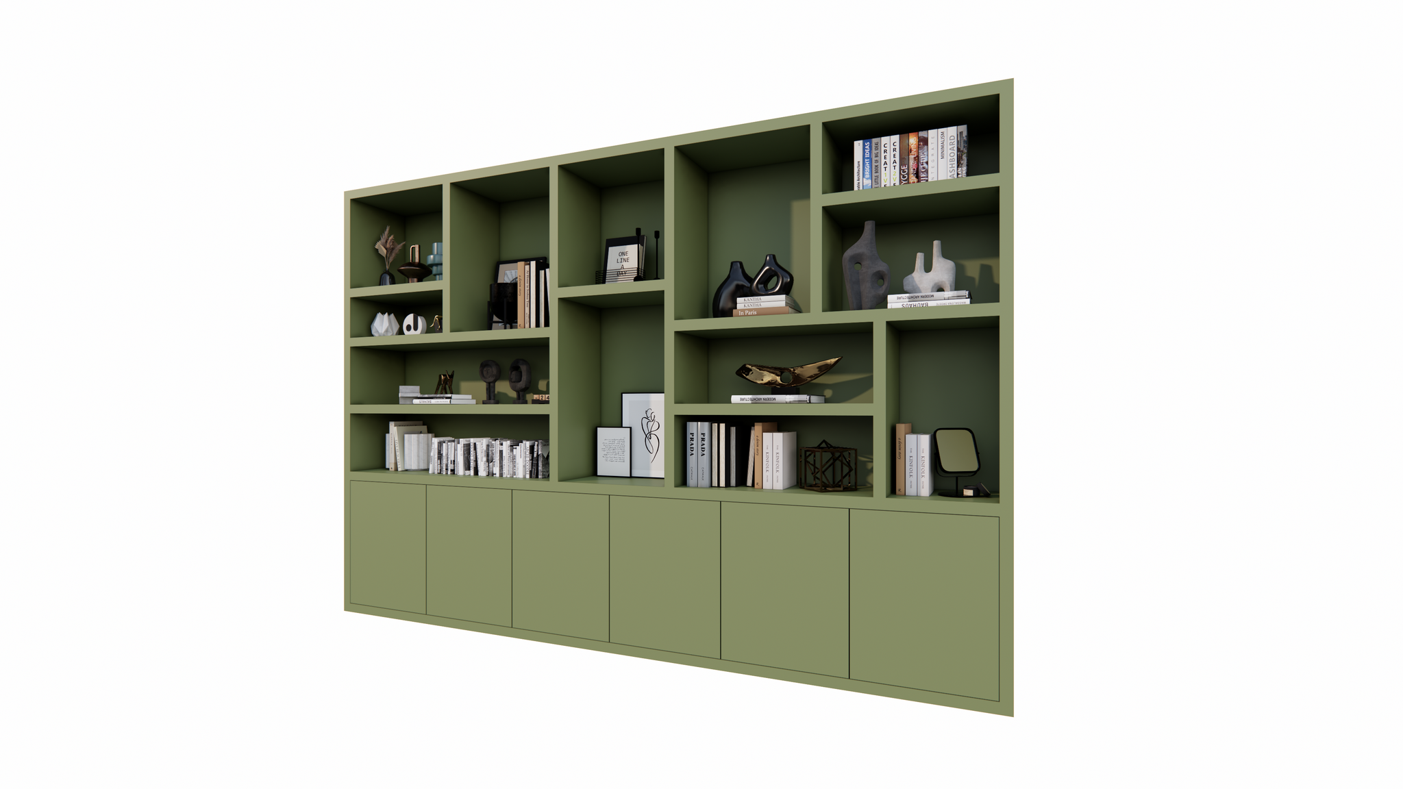 Sapporro Fächerschrank - 350x40x240H cm - 5cm Fachbodenstärke - 6 push-to-open Türen