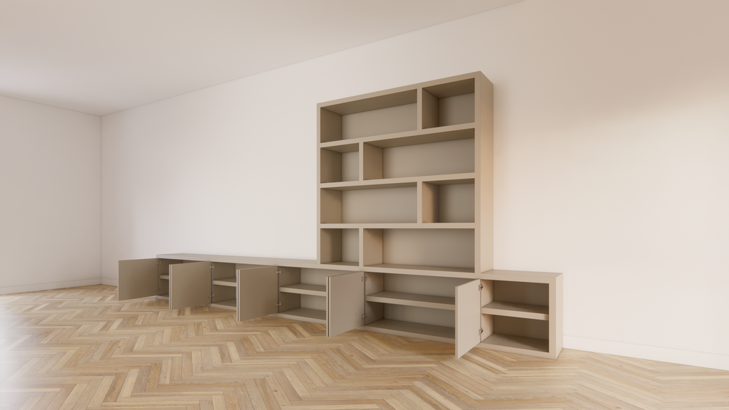 TV-Sideboard mit Fächerschrank Sassari - 540x40x65/240H cm - push-to-open Türen - offene Fächer - schlankes Design