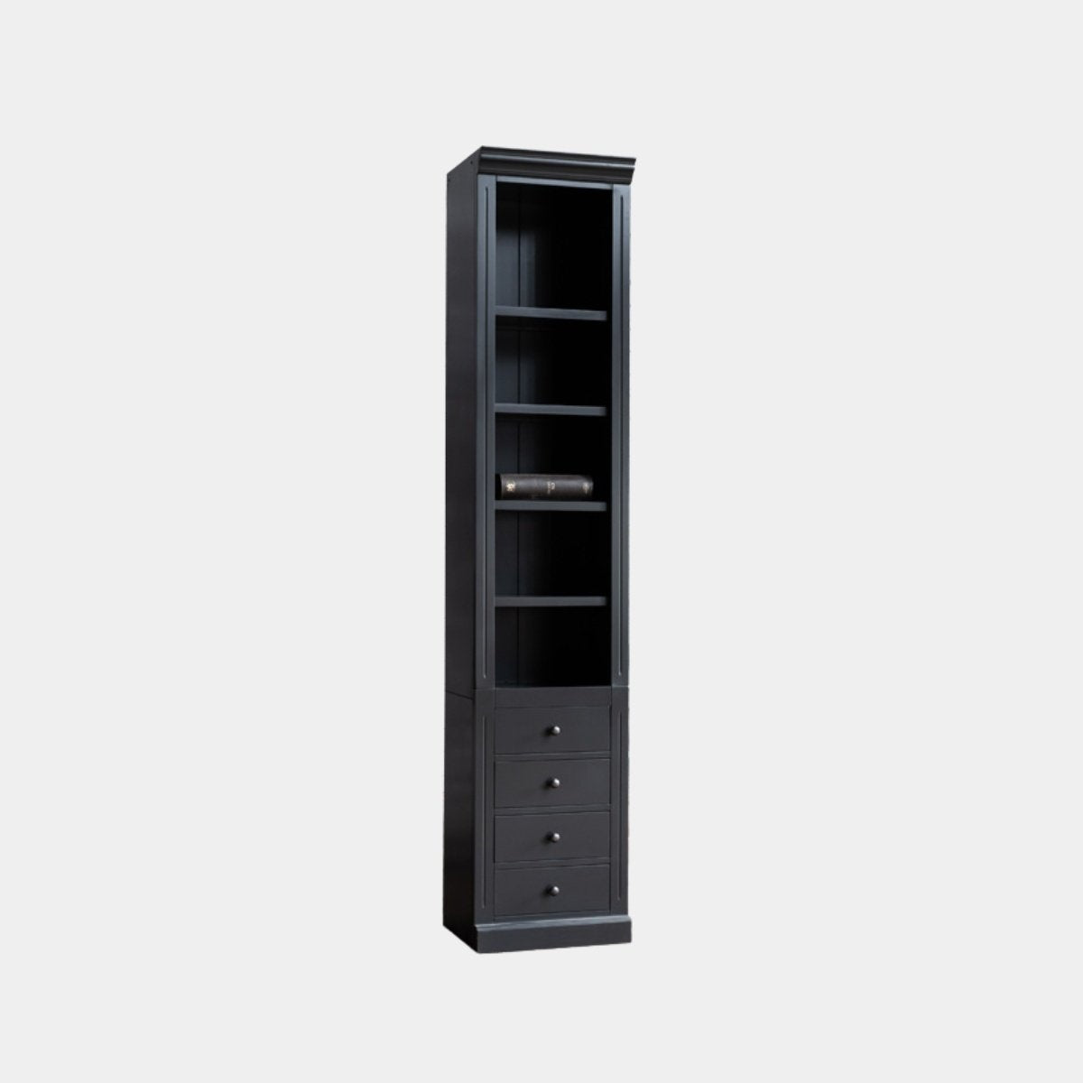 Schaltschrank (Bücherregal) LM 06 - 50x40x245H cm - 4 verstellbare Einlegeböden - 4 Soft-Close-Schubladen - umschaltbar