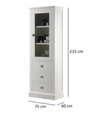 Vitrine Island 07 - 75x40x215H cm - 1 Schranktür - 3 Schubladen