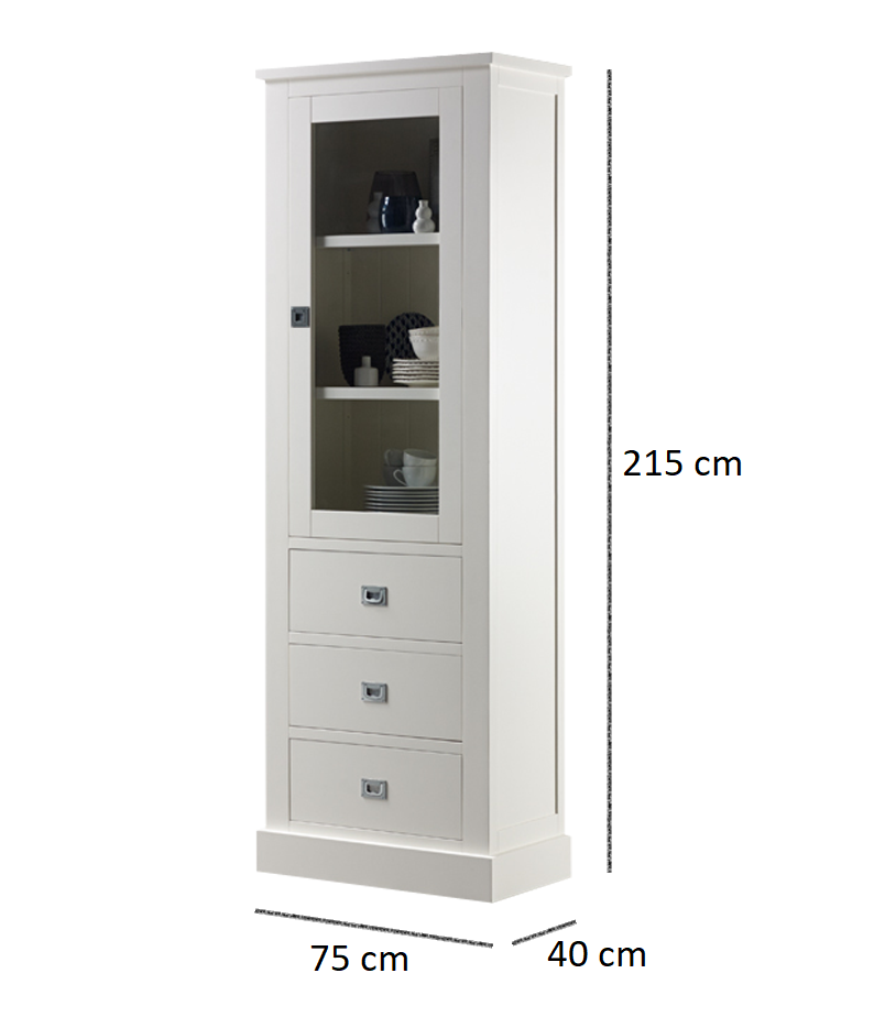 Vitrine Island 07 - 75x40x215H cm - 1 Schranktür - 3 Schubladen