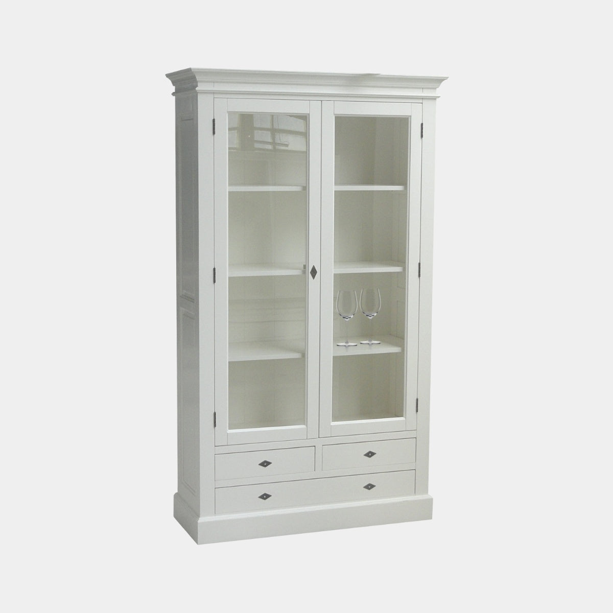 Vitrine Juan les Pins - 110x43x190H cm - 2 Flügeltüren - 3 Soft-Close-Schubladen