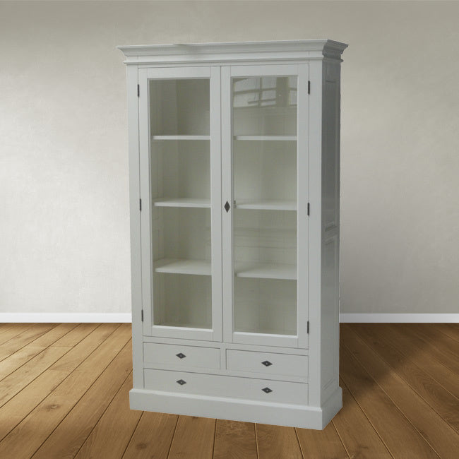 Vitrine Juan les Pins - 110x43x190H cm - 2 Flügeltüren - 3 Soft-Close-Schubladen