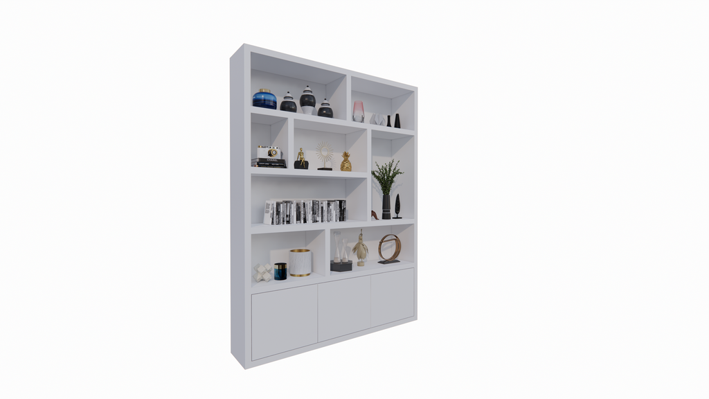 Siesta-Fachschrank - 180x35x240H cm - 3 Push-to-open-Türen - 8 offene Fächer - 5cm Fachbodenstärke