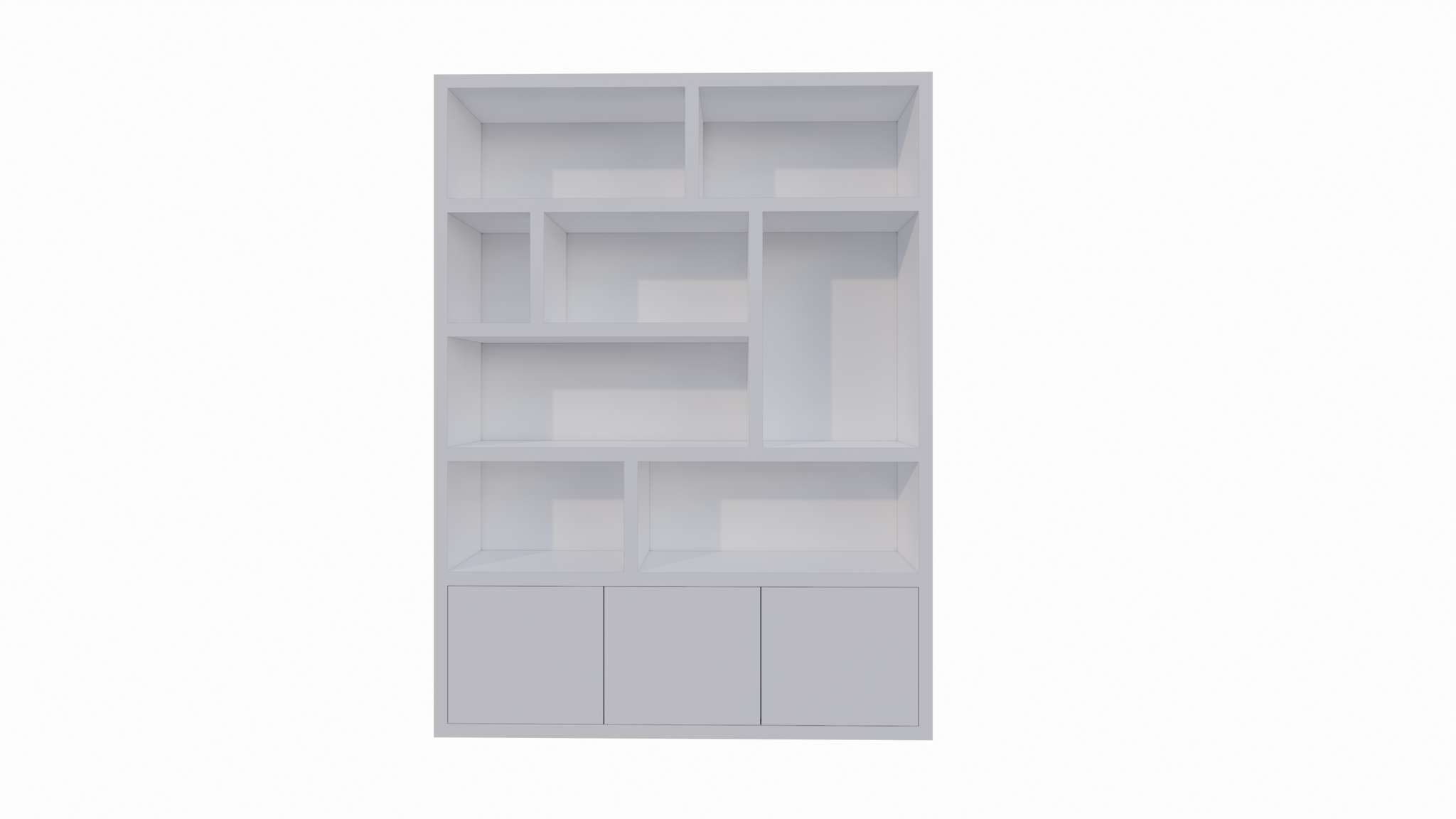 Siesta-Fachschrank - 180x35x240H cm - 3 Push-to-open-Türen - 8 offene Fächer - 5cm Fachbodenstärke