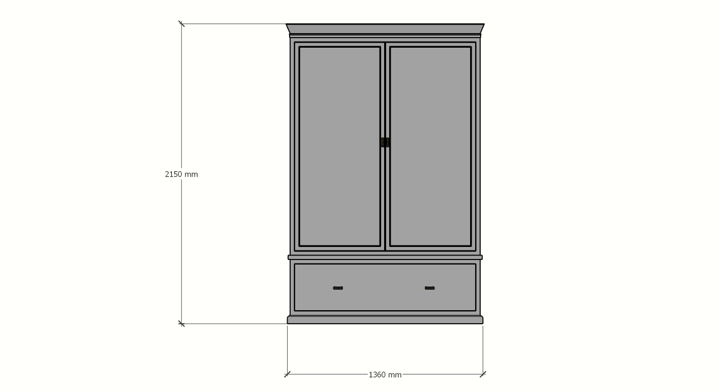 Sines Kleiderschrank - 136x60x215H cm - 2 Türen - 1 Soft-Close-Schublade - mit verstellbaren Einlegeböden hinter den Türen