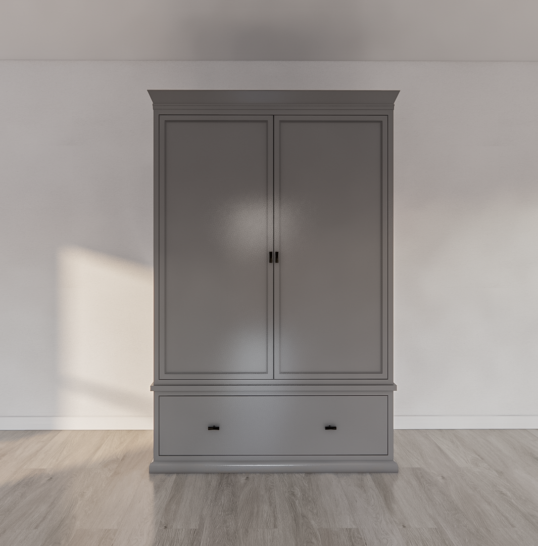 Sines Kleiderschrank - 136x60x215H cm - 2 Türen - 1 Soft-Close-Schublade - mit verstellbaren Einlegeböden hinter den Türen