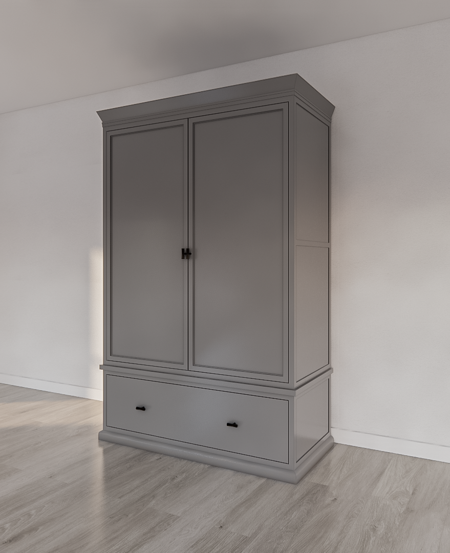 Sines Kleiderschrank - 136x60x215H cm - 2 Türen - 1 Soft-Close-Schublade - mit verstellbaren Einlegeböden hinter den Türen