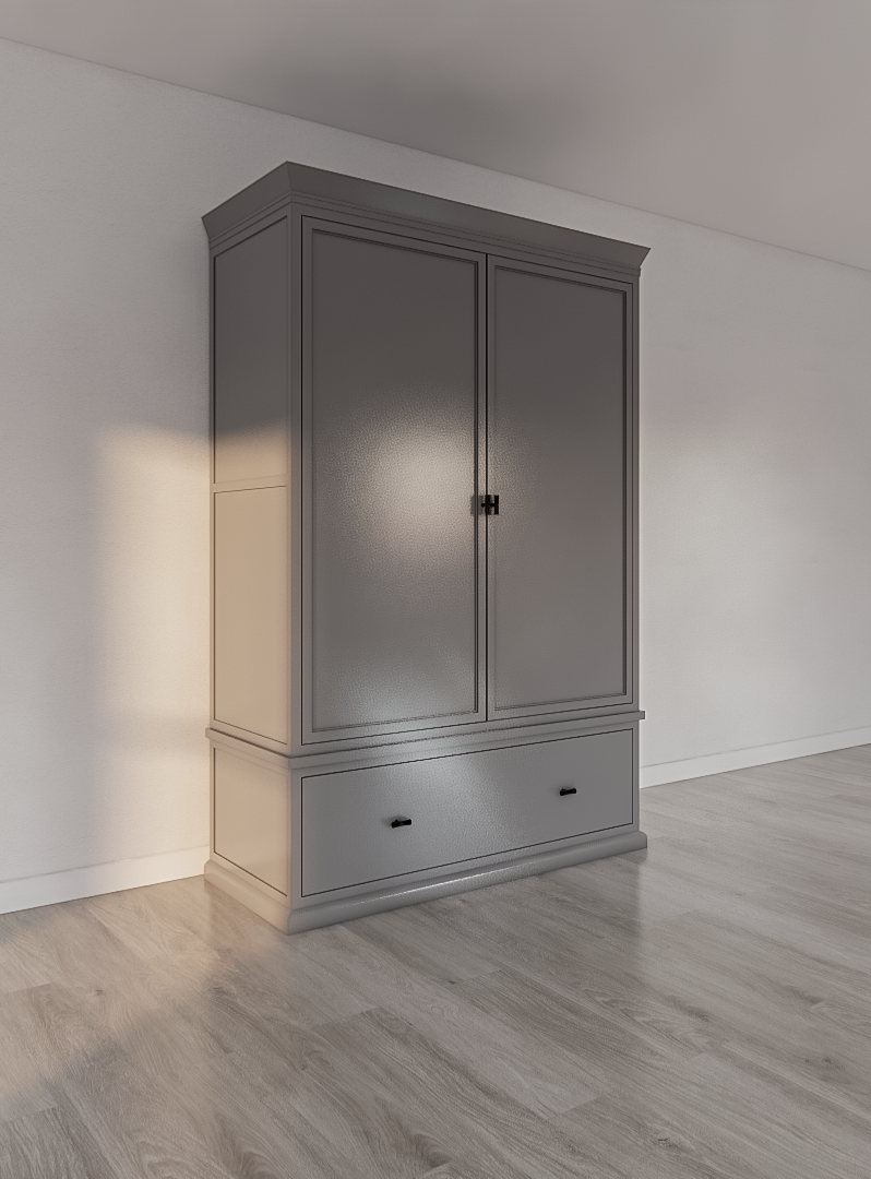 Sines Kleiderschrank - 136x60x215H cm - 2 Türen - 1 Soft-Close-Schublade - mit verstellbaren Einlegeböden hinter den Türen
