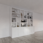 Sineu Fächerschrank - 250x30/50x240H cm - flacher Oberschrank - schlankes Design - 5 grifflose Türen - offene Fächer - 5cm Fachbodenstärke