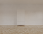 Kinderkleiderschrank Slawi - 90x50x180H cm - auf Beinen - 2 Flügeltüren - verstellbare Einlegeböden und Hängeteil - 1 Soft-Close-Schublade