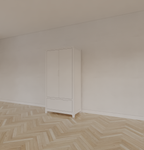 Kinderkleiderschrank Slawi - 90x50x180H cm - auf Beinen - 2 Flügeltüren - verstellbare Einlegeböden und Hängeteil - 1 Soft-Close-Schublade