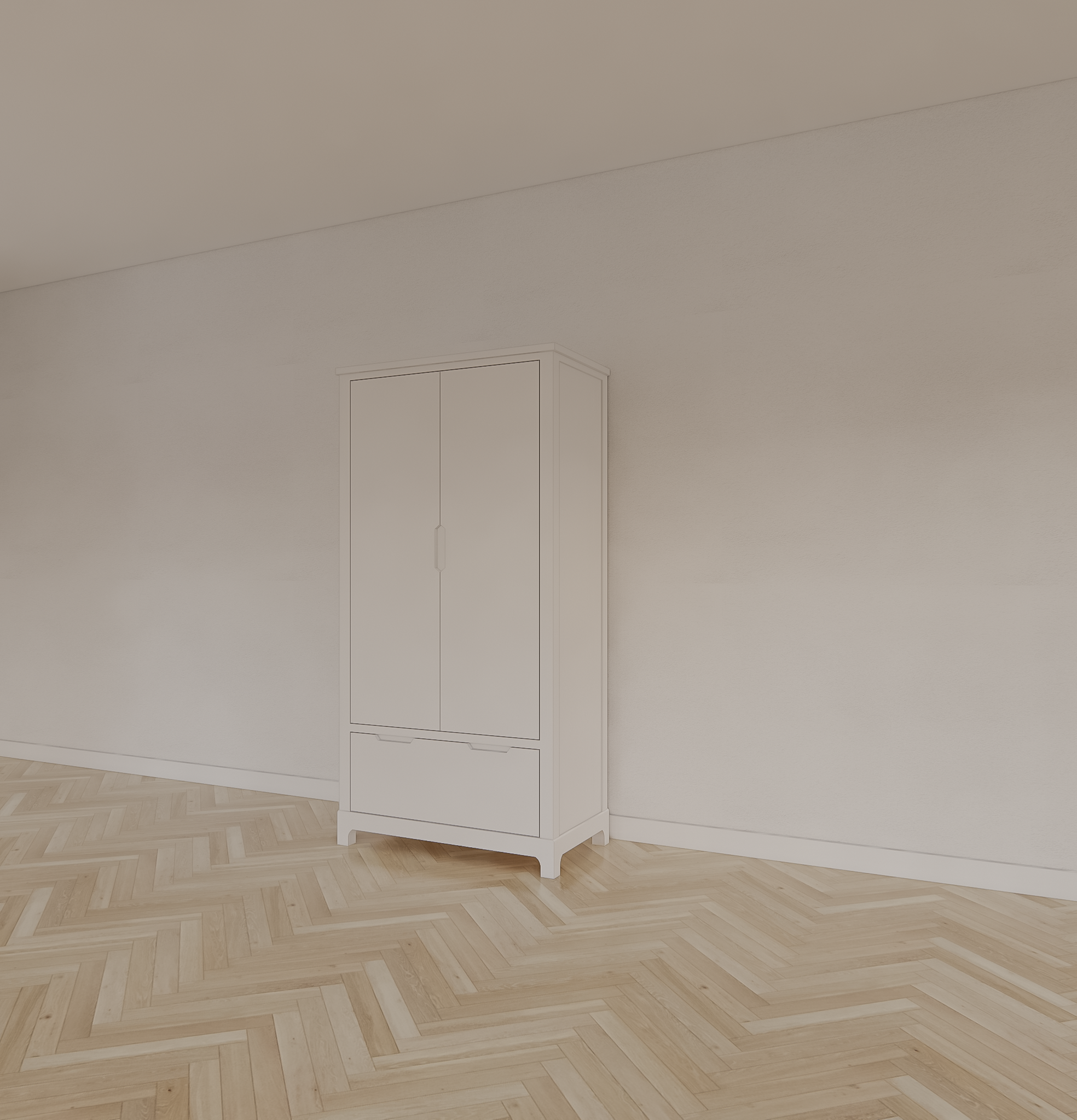 Kinderkleiderschrank Slawi - 90x50x180H cm - auf Beinen - 2 Flügeltüren - verstellbare Einlegeböden und Hängeteil - 1 Soft-Close-Schublade