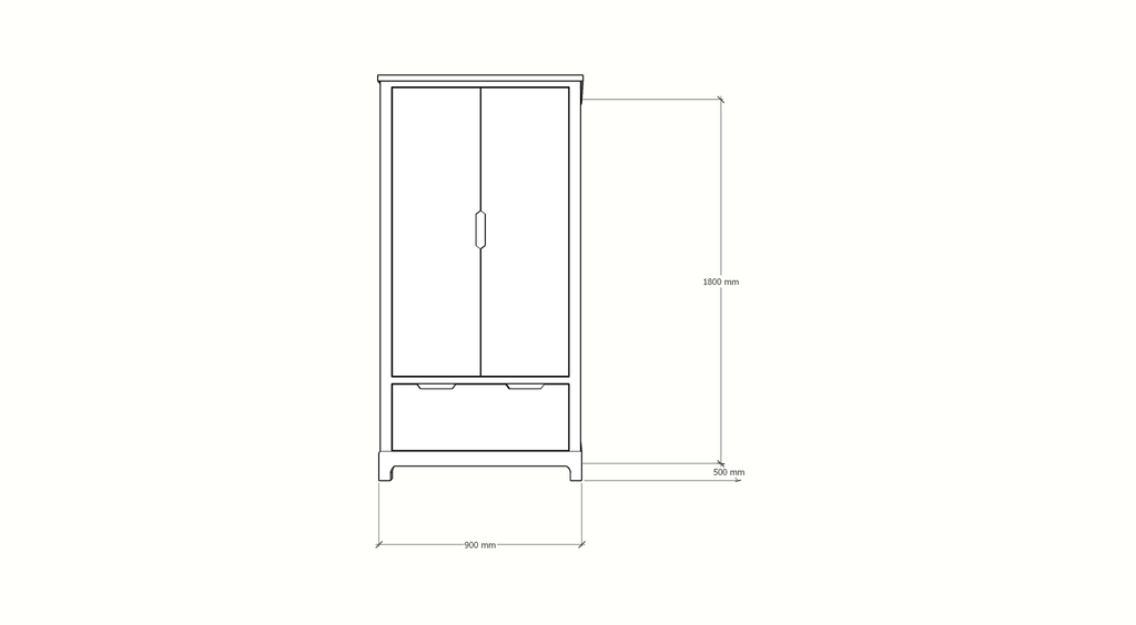 Kinderkleiderschrank Slawi - 90x50x180H cm - auf Beinen - 2 Flügeltüren - verstellbare Einlegeböden und Hängeteil - 1 Soft-Close-Schublade