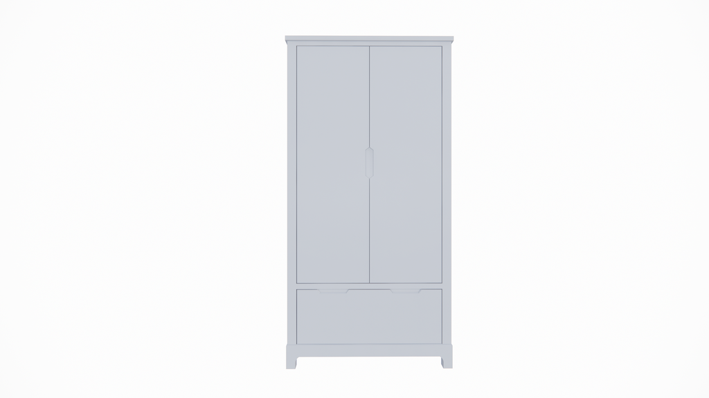 Kinderkleiderschrank Slawi - 90x50x180H cm - auf Beinen - 2 Flügeltüren - verstellbare Einlegeböden und Hängeteil - 1 Soft-Close-Schublade
