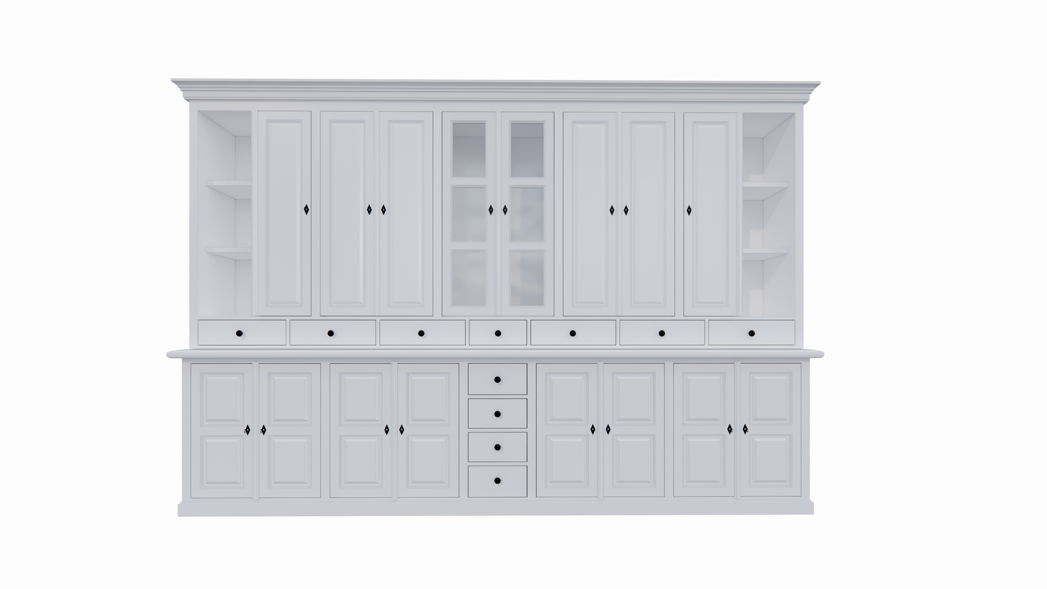 Buffetschrank Sligo - 360x50x250H cm - geschlossene Türen - Glastüren - offene Regale