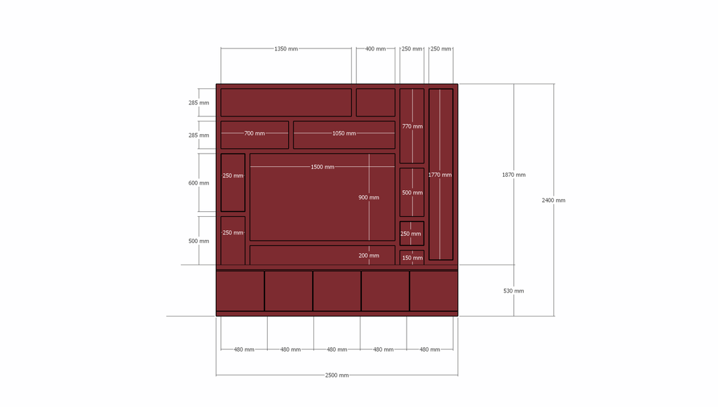 Fächerschrank Soria - 250x30/40x240H cm - Push-to-open-Türen