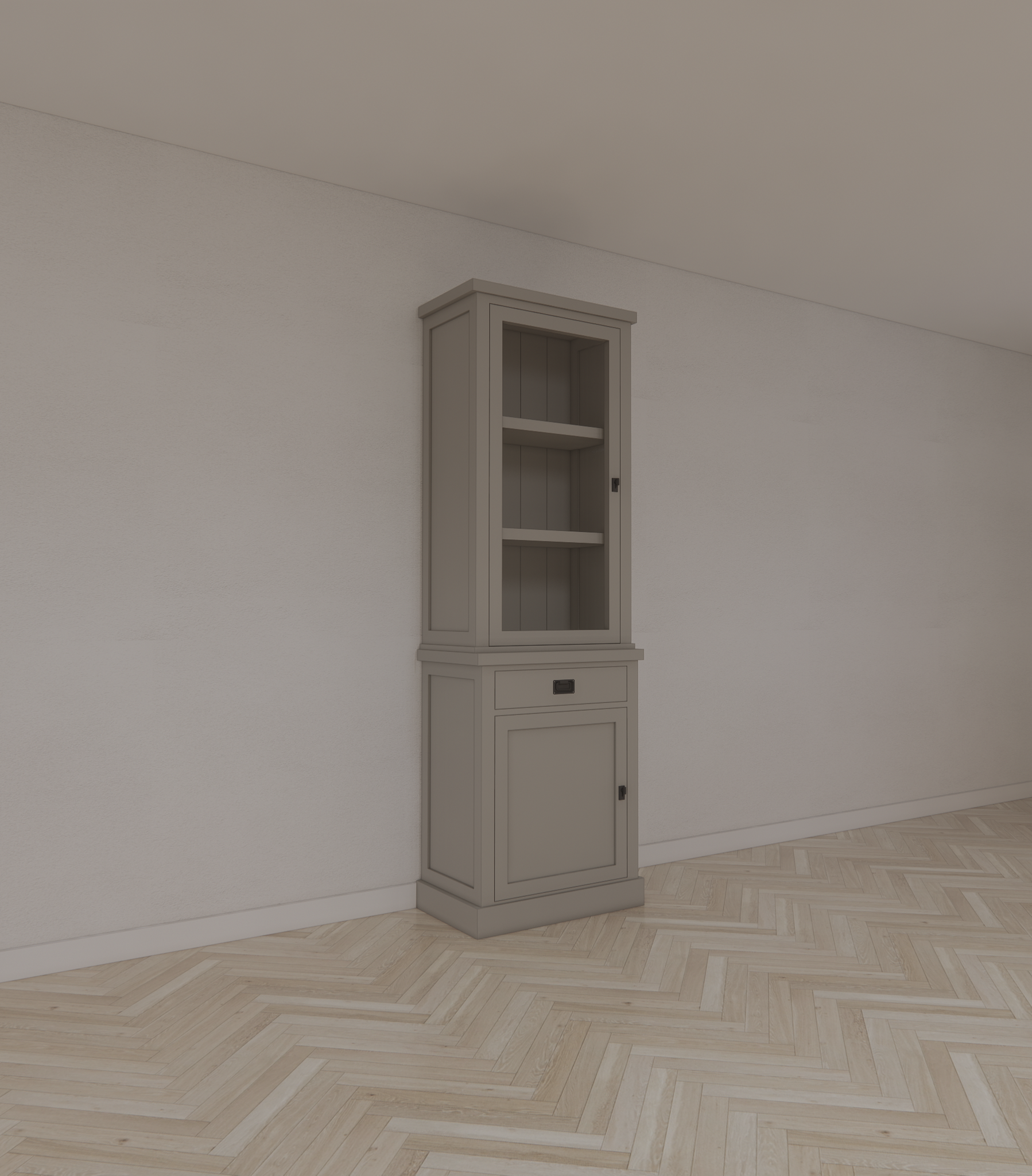 Vitrine Tarente 01 - 70x45x220H - 1 Schranktür - 1 Soft-Close-Schublade - 1 geschlossene Tür