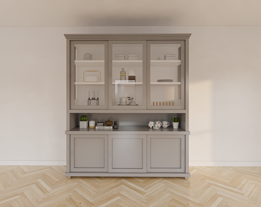 Buffetschrank Tavira - 190x47x220H cm - Schiebetüren - teilweise Glas - offenes Fach - auf Beinen