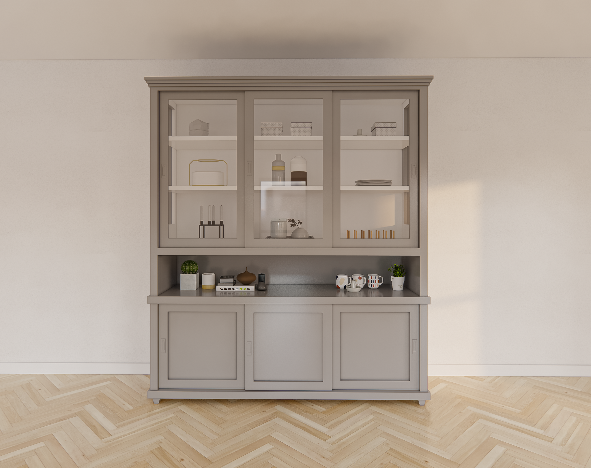 Buffetschrank Tavira - 190x47x220H cm - Schiebetüren - teilweise Glas - offenes Fach - auf Beinen