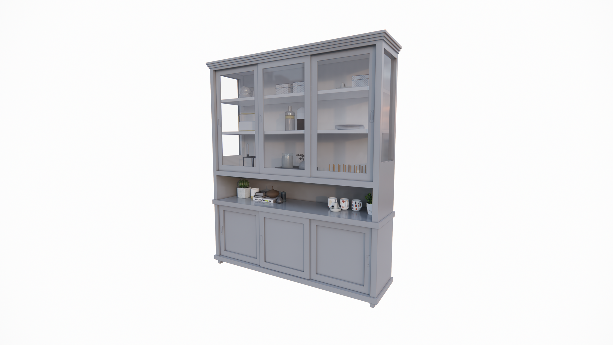 Buffetschrank Tavira - 190x47x220H cm - Schiebetüren - teilweise Glas - offenes Fach - auf Beinen