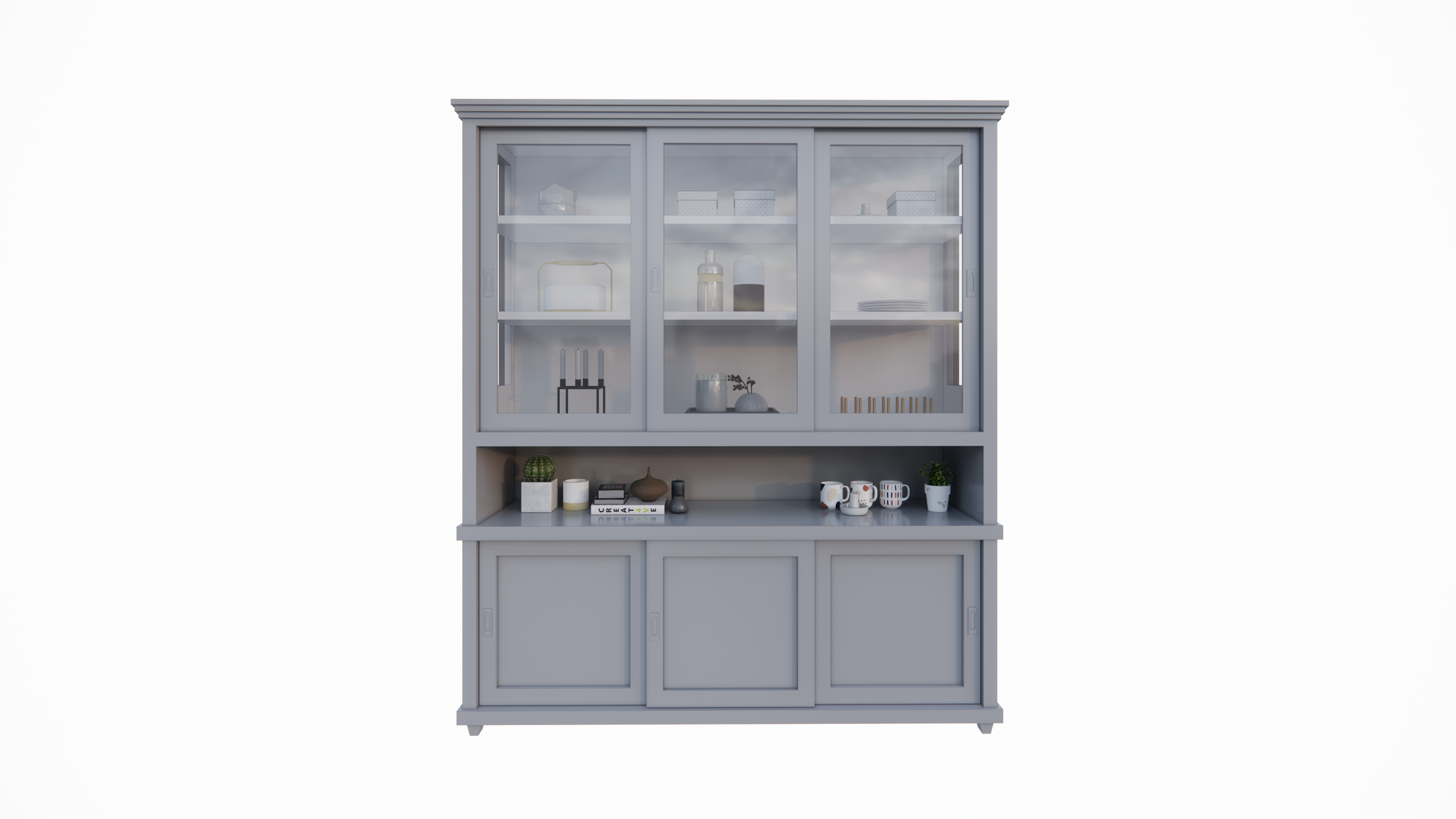 Buffetschrank Tavira - 190x47x220H cm - Schiebetüren - teilweise Glas - offenes Fach - auf Beinen