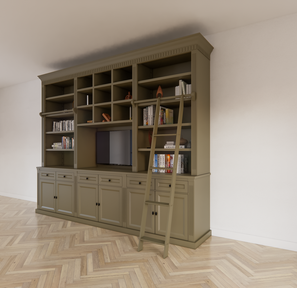 TV Bücherregal Die Kronenbibliothek - 290x46/55x240H cm - TV-Fach - Landhausstil