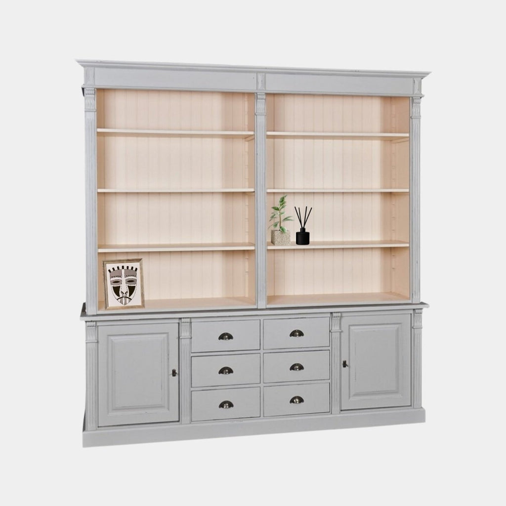 Bücherregal Tilburg - 225x50x230H cm - offene Fächer - verstellbare Einlegeböden - 2 geschlossene Türen - 6 Schubladen mit Soft-Close