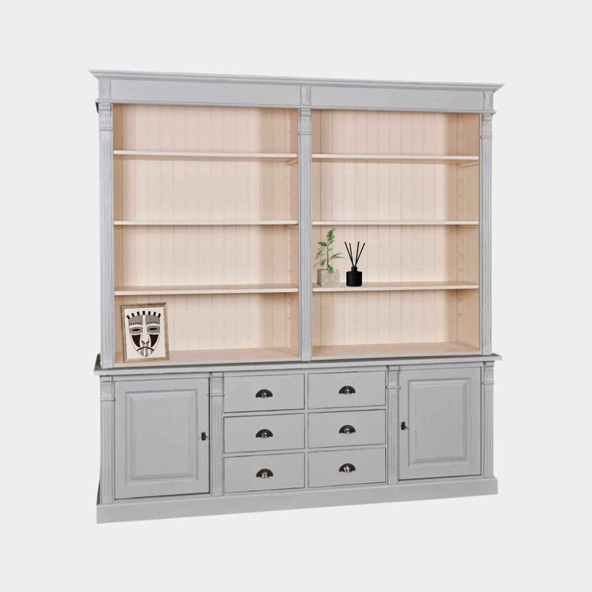 Bücherregal Tilburg - 225x50x230H cm - offene Fächer - verstellbare Einlegeböden - 2 geschlossene Türen - 6 Schubladen mit Soft-Close