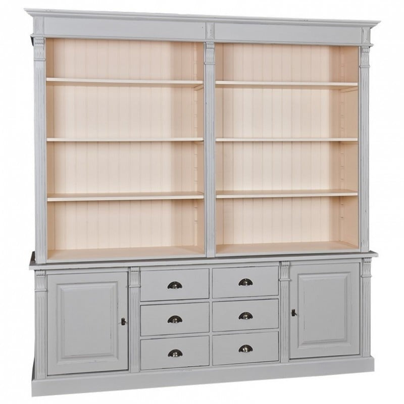 Bücherregal Tilburg - 225x50x230H cm - offene Fächer - verstellbare Einlegeböden - 2 geschlossene Türen - 6 Schubladen mit Soft-Close