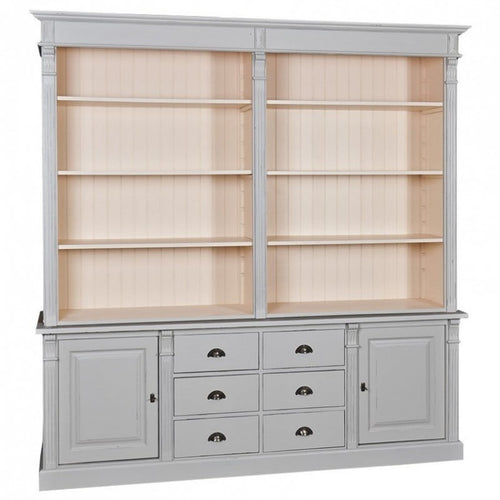 Bücherregal Tilburg - 225x50x230H cm - offene Fächer - verstellbare Einlegeböden - 2 geschlossene Türen - 6 Schubladen mit Soft-Close