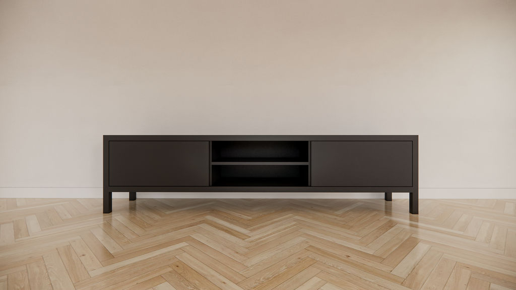 TV-Sideboard Tomar - 220x40x40H cm - auf Füßen - 2 push-to-open Türen - 2 offene Fächer - schlichtes Design