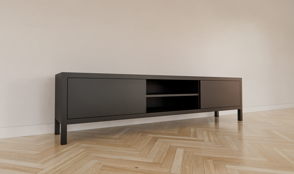 TV-Sideboard Tomar - 220x40x40H cm - auf Füßen - 2 push-to-open Türen - 2 offene Fächer - schlichtes Design