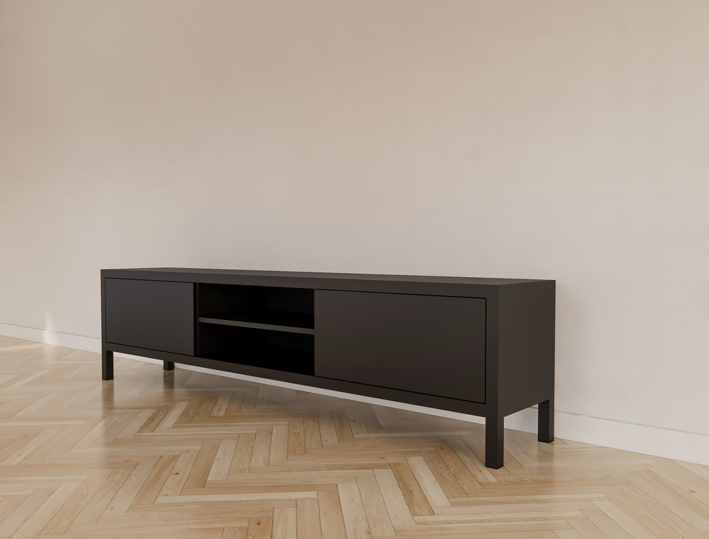 TV-Sideboard Tomar - 220x40x40H cm - auf Füßen - 2 push-to-open Türen - 2 offene Fächer - schlichtes Design